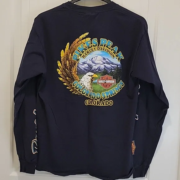 Harley-Davidson Vintage Men's Black Long Sleeve Shirt Colorado Size Medium - Picture 5 of 9